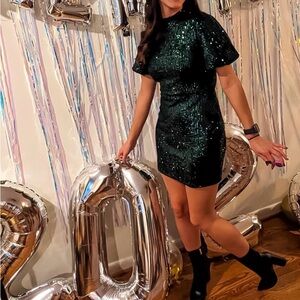 Altar'd State Sparkling Green Mini Dress